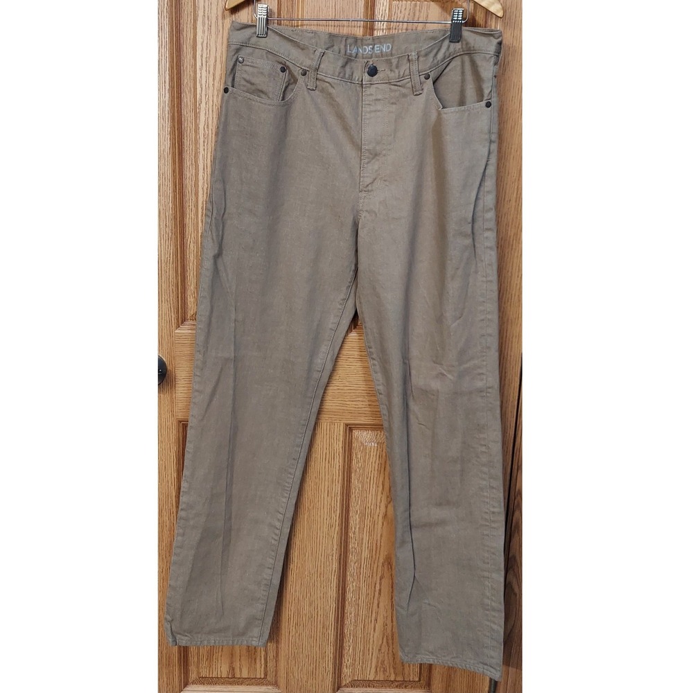 Lands End Mens 36x33 Traditional Fit Khaki Tan Cotton Canvas Pants 476381